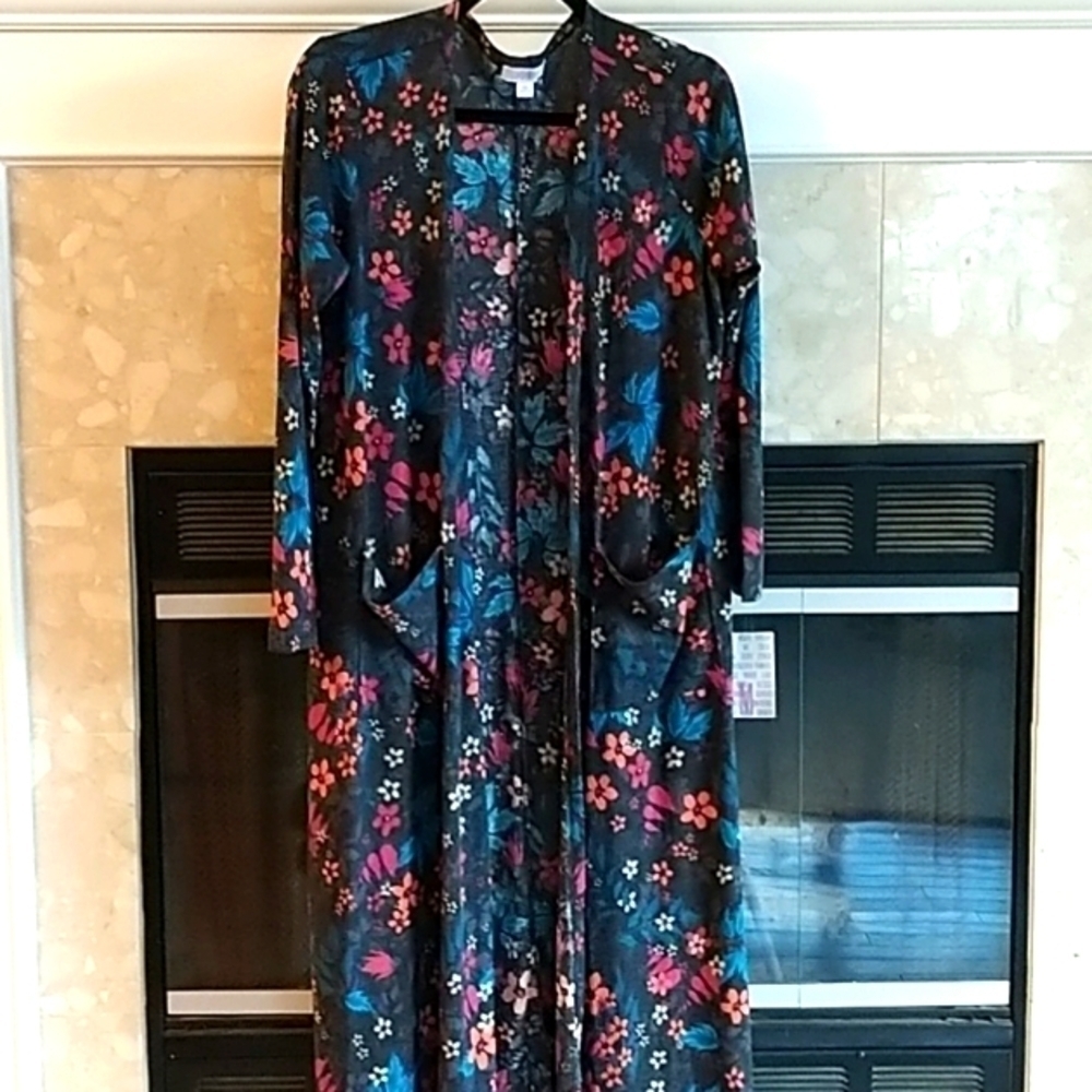 LuLaRoe Sarah Ribbed Flower Open Cardigan Duster M - Picture 1 of 8